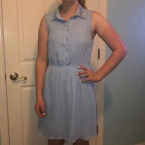 Forever 21 baby blue skater dress & gem collar